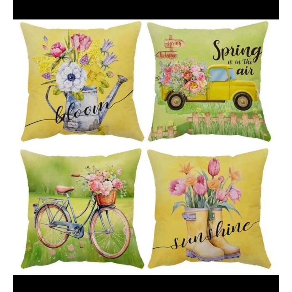 Set of 4 Spring Themed DecoSet of 4 Spring Themed Decorative Throw Pillow Covers